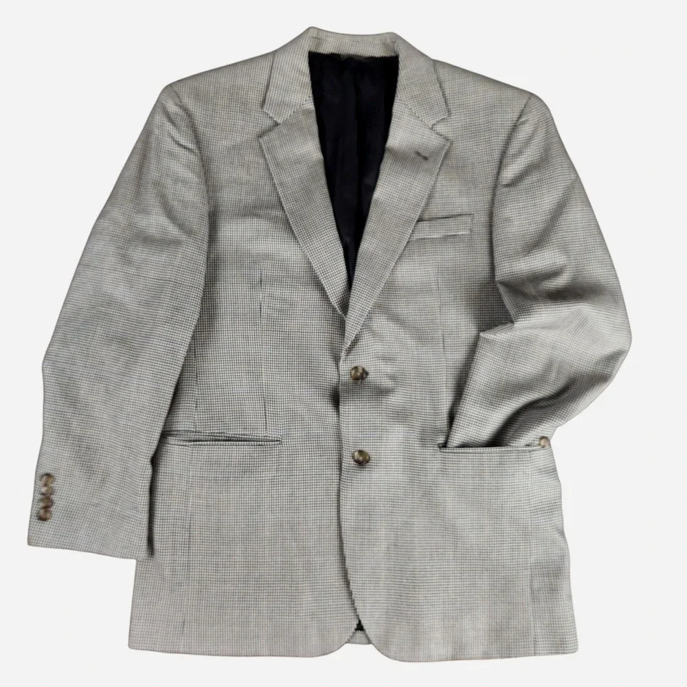 Jos A Bank Houndstooth‎ Silk Wool Jacket Sz 42R Blazer Sport Coat Workwear